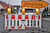 Vollsperrung der Oberpfortstraße in Wiesbaden-Nordenstadt wegen Bauarbeiten.