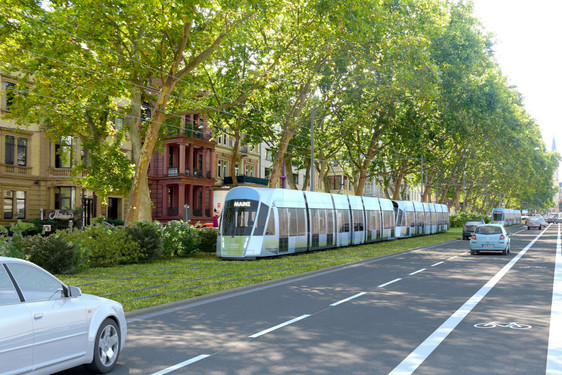 Befürworter der CityBahn demonstrieren am Samstag in Wiesbaden.