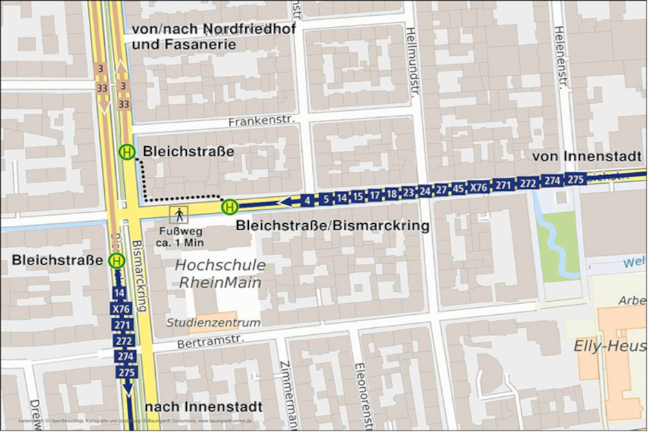 Streckenplan: Umleitung für mehrere Buslinien.