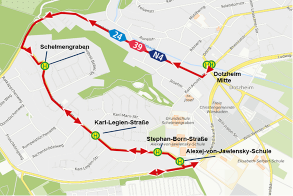 Vollsperrung der Frauensteiner Straße in Wiesbaden-Dotzheim. Busse werden umgeleitet.