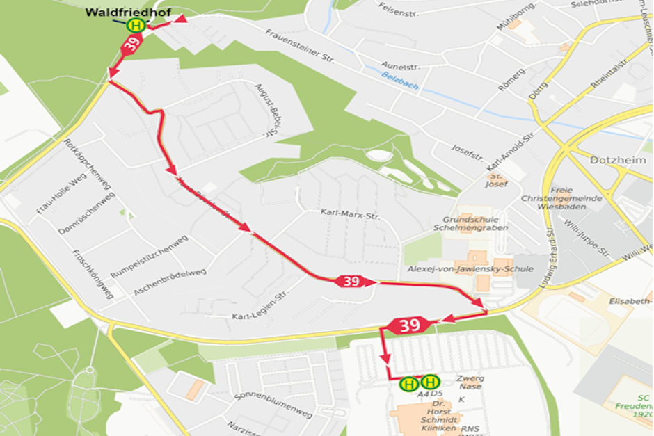 Vollsperrung der Frauensteiner Straße in Wiesbaden-Dotzheim. Busse werden umgeleitet.