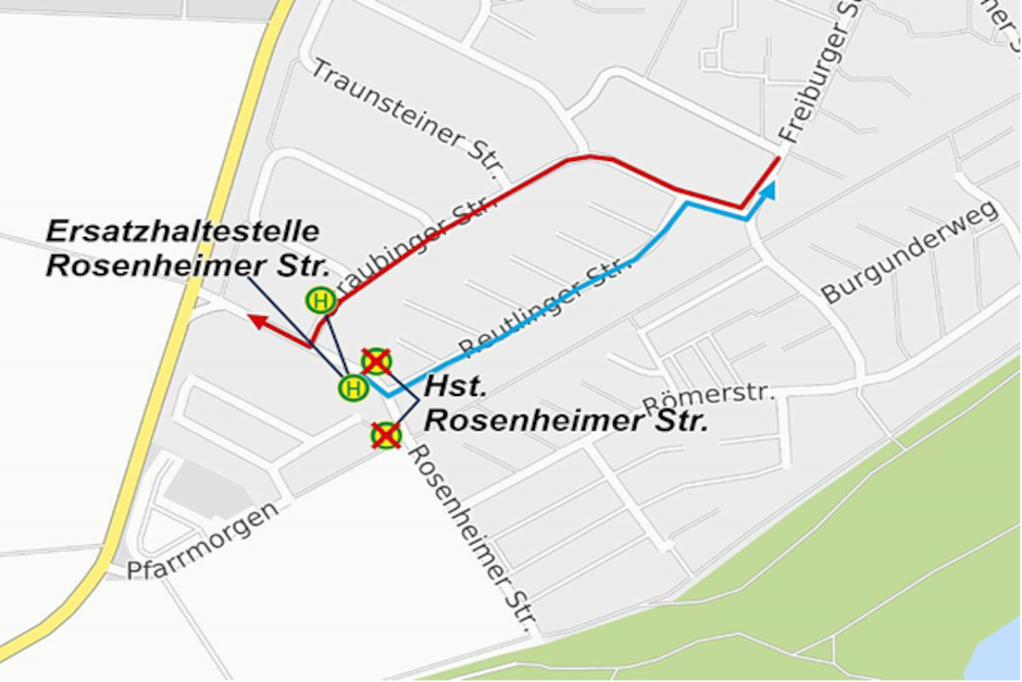 Umleituntgsstrecke für Bisse in Wiesbaden-Delkenheim.