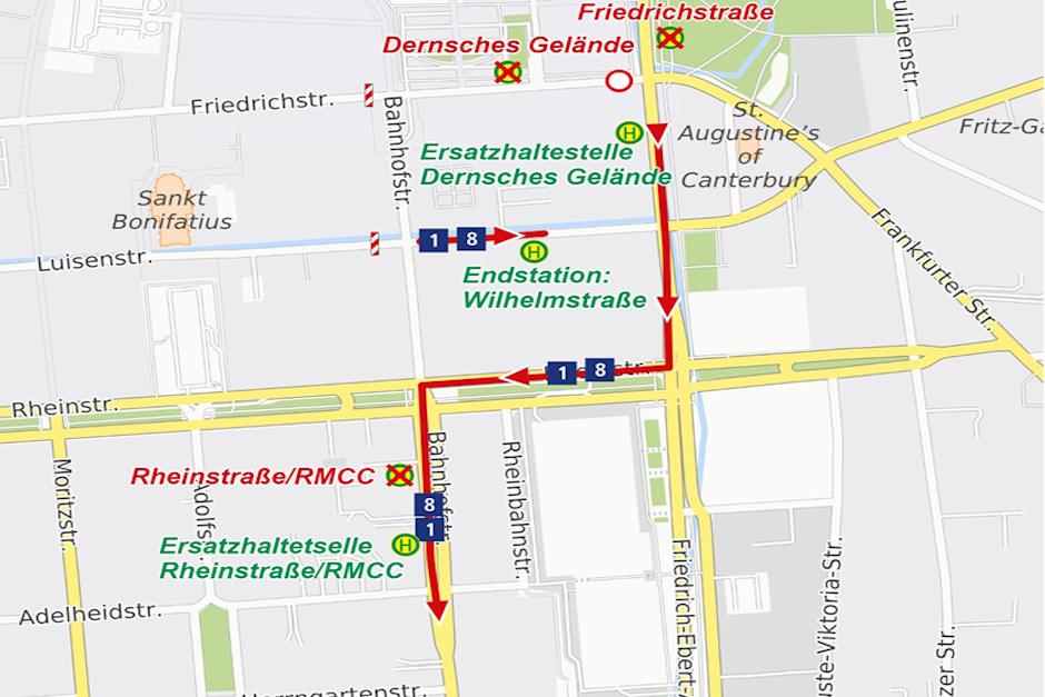 Umleitung Linien 1 und 8