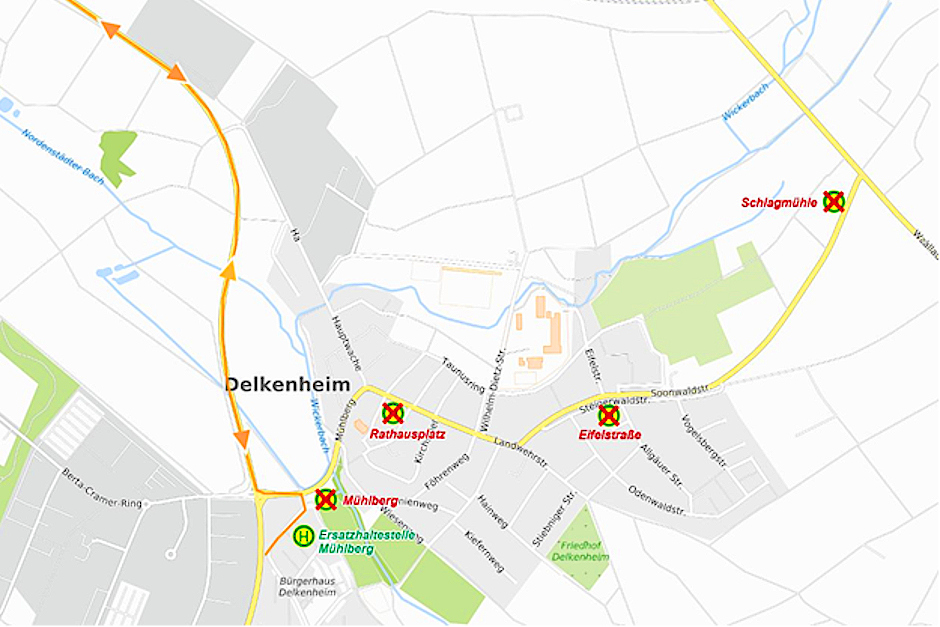 Busumleitung in Wiesbaden-Delkenheim.