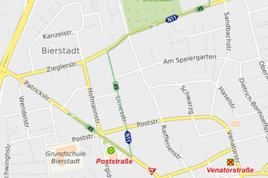 Ab sofort gilt für die Patrickstraße in Wiesbaden eine geänderte Umleitung für die Linien 49.