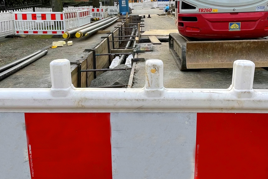 Sperrung der Scheffelstraße in Wiesbaden für den zweiten Bauabschnitt.