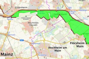 Die "Weiße Zone" bei Wiesbaden eingezeichnet auf einer Landkarte.