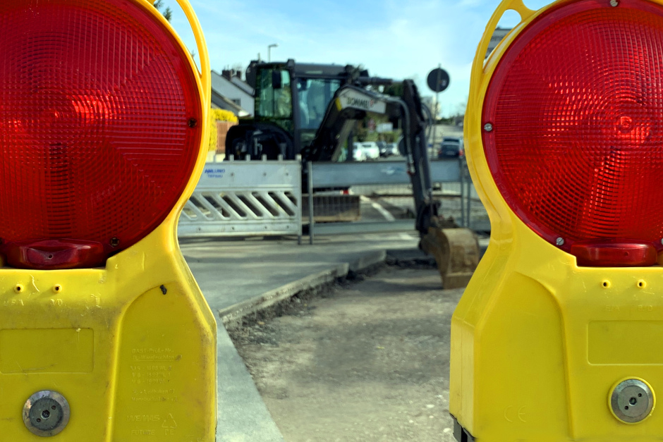 Sperrung der Utestraße in Wiesbaden für Bauarbeiten.