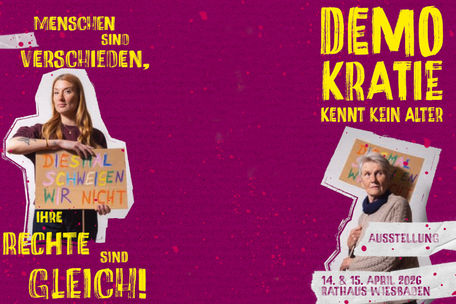 Im Rathaus Wiesbaden ist am 14. und 15. April die Wanderausstellung „Demokratie kennt kein Alter“ zu sehen. Die Schau zeigt persönliche Statements und Fotografien von Menschen unterschiedlichen Alters und lädt zum Nachdenken über Mitbestimmung, Respekt und gesellschaftlichen Zusammenhalt ein.
