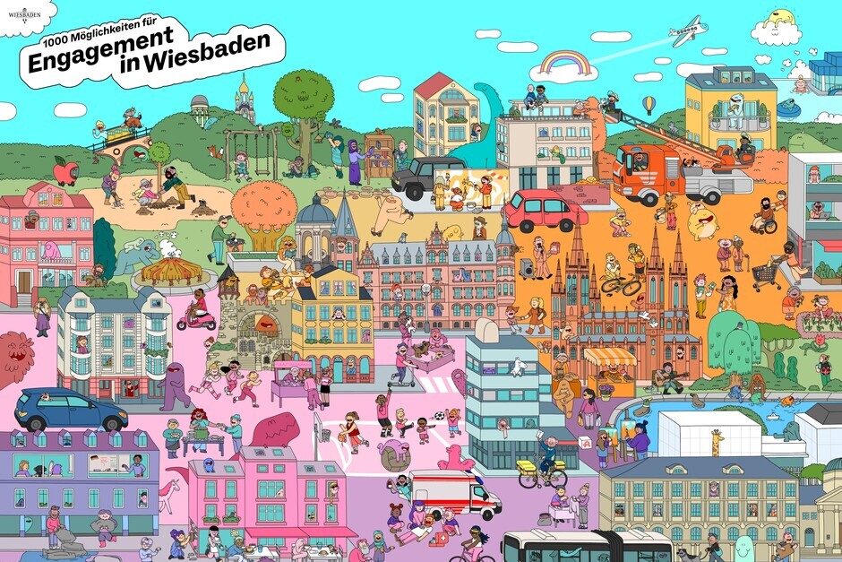 Das Wimmelbild zeigt die Vielfalt des Engagements in Wiesbaden