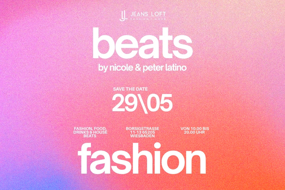 Neues Lifestyle-Event für Modefans im Wiesbadener Osten: Das bekannte Bekleidungsgeschäft Jeans Loft bricht das klassische Shopping-Konzept auf und bringt Ende Mai ein völlig neues Veranstaltungsformat an den Start. Unter dem vielversprechenden Motto „Beats & Fashion“ verschmelzen aktuelle Modetrends, feine Kulinarik und elektronische Club-Sounds zu einer pulsierenden Daytime-Party. Ein erlebnisreicher Treffpunkt für alle, die das Besondere suchen.