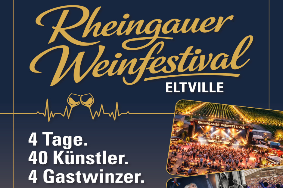 Das Rheingauer Weinfestival feiert vom 22. bis 25. Mai 2026 seine Premiere in Eltville. Auf dem Weingut Hirt-Gebhardt treffen Wein, Kulinarik und Club-Beats aufeinander – mit vier Floors, rund 40 Künstlern und einem großen Elektro-Closing am Pfingstmontag. Wiesbadenaktuell verlost exklusiv 5x2 Tickets.