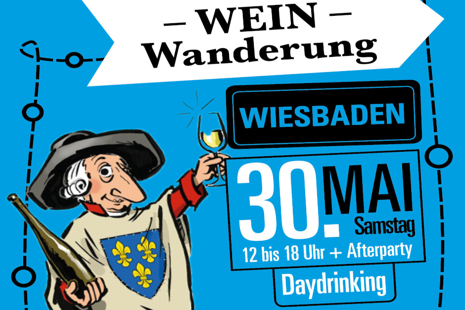 Am 30. Mai startet in Wiesbaden erstmals die WEIN-Wanderung: eine Genuss-Tour durch die Innenstadt mit Winzern, Tastings, Live-DJs, Kunst und vielen Stopps zum Verweilen. Nicht eingelöste Probiermarken werden für einen guten Zweck gespendet.