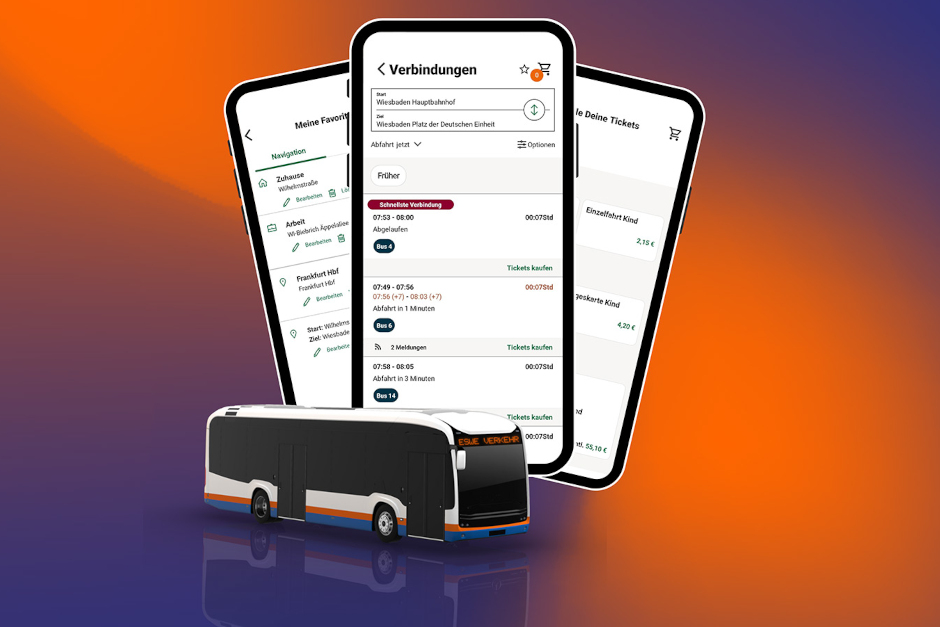 Die ESWE Verkehrsgesellschaft hat ein neues Update für die „ESWE Tickets"-App veröffentlicht. Ab sofort verfügbar in den App-Stores von iOS und Android: Gruppentageskarte direkt digital buchbar, gesamte App jetzt auch in englischer Sprache, personalisierte Startseite und neues App-Icon. Rund 111.000 Downloads seit April 2023.