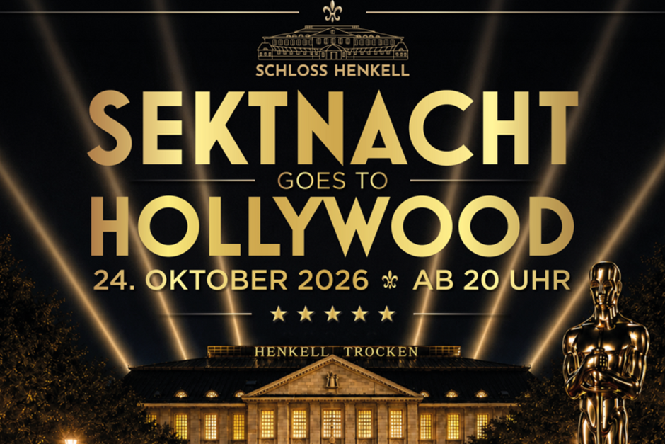 Wenn Schloss Henkell zum Filmset wird, heißt es am 24. Oktober 2026 in Wiesbaden: „Sektnacht goes to Hollywood“.
