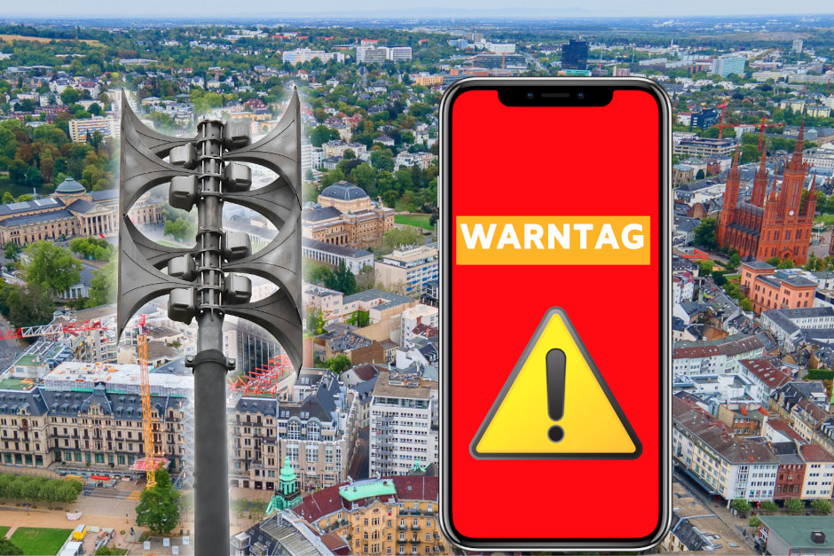Am Donnerstag, 10. September, beteiligt sich Wiesbaden am bundesweiten Warntag. Um 11 Uhr werden im Stadtgebiet die Sirenen ausgelöst. Zusätzlich erhalten geeignete Mobiltelefone Testwarnungen über Cell Broadcast und Warn-Apps.