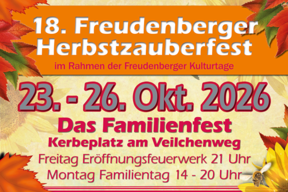 Krönender Abschluss der Kulturtage: Freudenberger Vereine feiern 18. Herbstzauberfest vom23.-26.Oktober 2026 in Wiesbaden-Dotzheim.