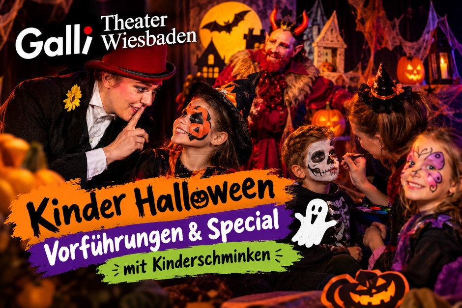 Galli Theater Wiesbaden Kinder Halloween 2026, Zauberine feiert Halloween Galli Theater, Kinderparty Halloween Wiesbaden Adelheidstraße, Der Teufel mit den 3 goldenen Haaren Galli Theater, Kindertheater Wiesbadenaktuell