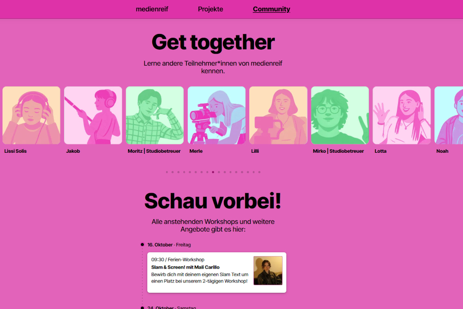 Das Medienzentrum Wiesbaden e.V. erweitert sein Angebot ab Donnerstag, 1. Oktober, um die Projektseite „medienreif". Unter medienreif-wi.de entsteht ein digitaler Raum, in dem junge Medienschaffende aus Wiesbaden sich selbst sowie eigene Ideen und Projekte vorstellen und gemeinsam Neues auf die Beine stellen.Das Medienzentrum Wiesbaden e.V. erweitert sein Angebot ab Donnerstag, 1. Oktober, um die Projektseite „medienreif". Unter medienreif-wi.de entsteht ein digitaler Raum, in dem junge Medienschaffende aus Wiesbaden sich selbst sowie eigene Ideen und Projekte vorstellen und gemeinsam Neues auf die Beine stellen.