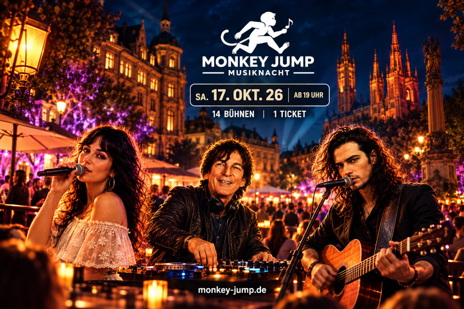 Von Rock bis Club-Beats: Monkey Jump bringt Wiesbadens Innenstadt am 17. Oktober zum Beben