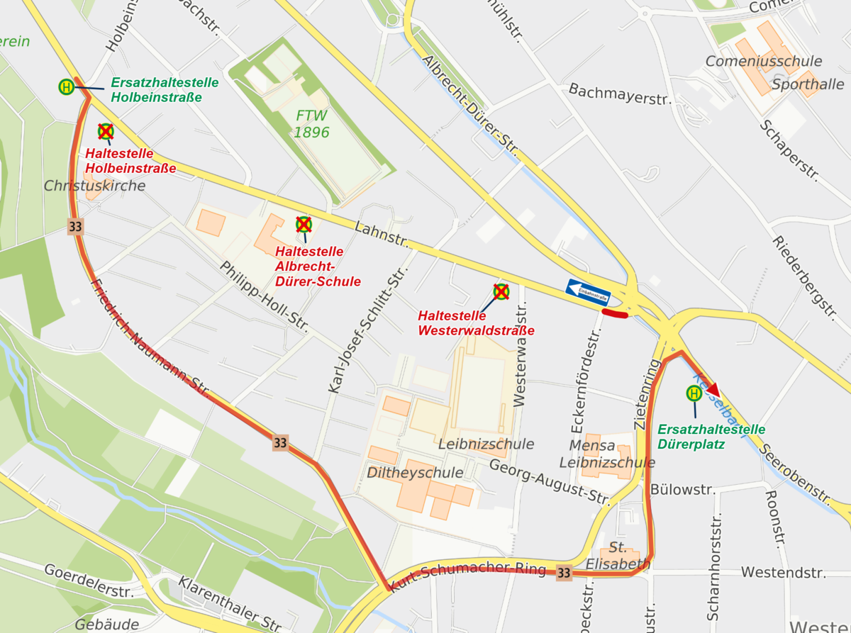 Sperrung der Lahnstraße in Wiesbaden: Busse werden umgeleitet.